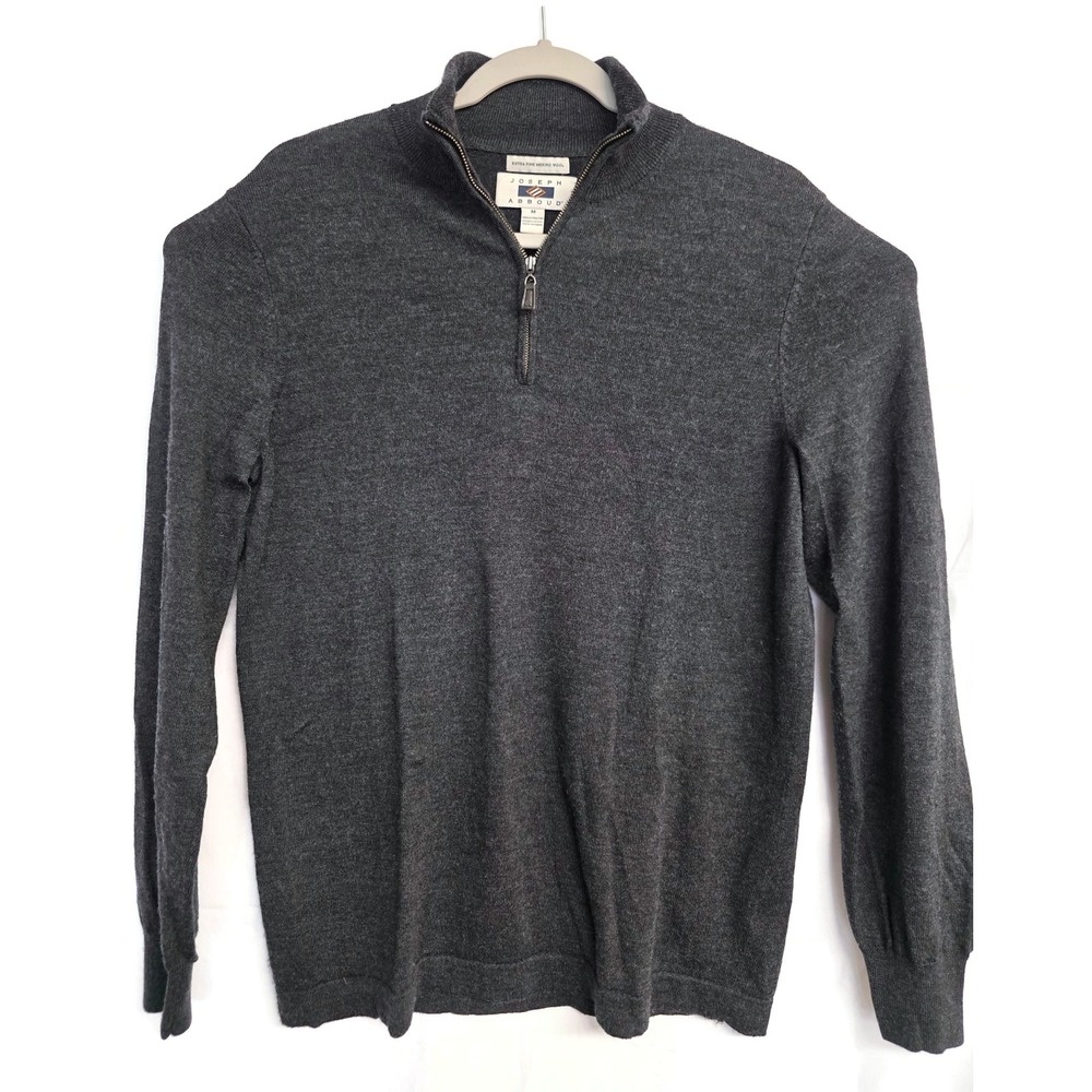 Joseph Abboud Mens Gray Extra Fine Merino Wool Quarter Zip Sweater Size M